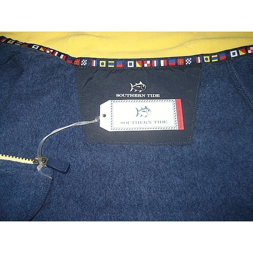 Southern Tide Men's Navigational Fleece Vest Navy Blue Yellow Size Small NWT